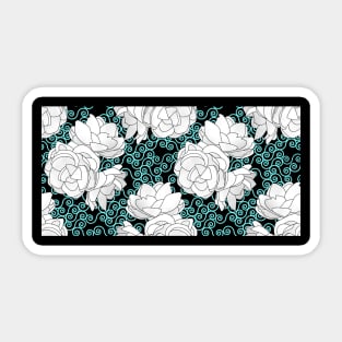 Sampaguita with Teal Swirls on Black Horizontal Sticker